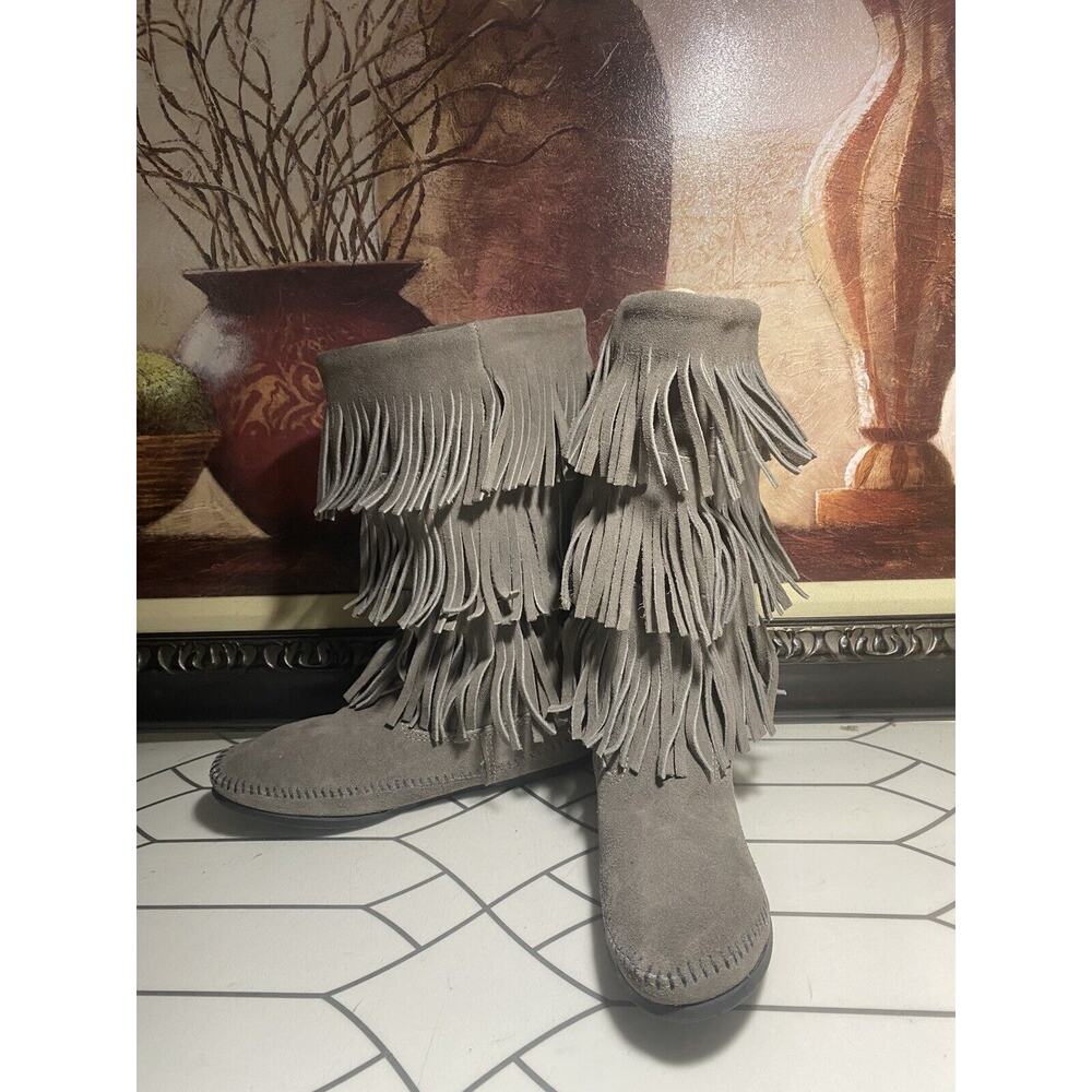 Minnetonka Womens Size 10 Boots Gray Suede Leather 1631T - Picture 4 of 9